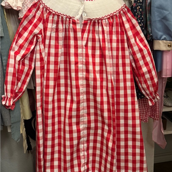 Gingham Valentine Smocked Heart Long Sleeve Bishop Dress - Picture 6 of 6